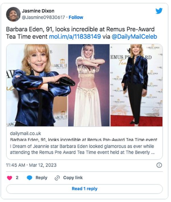 Barbara Eden in a stunning red carpet appearance