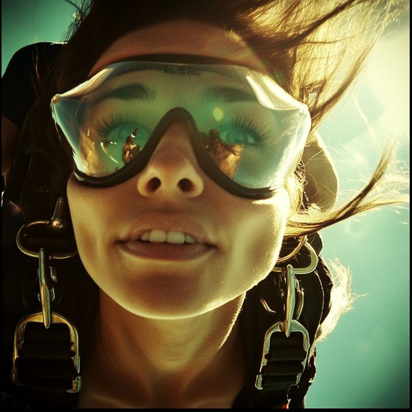 A young woman skydiving