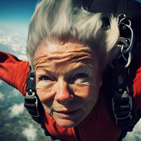 An old woman skydiving