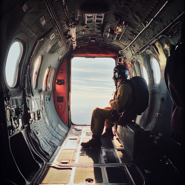 An instructor in a skydiving plane